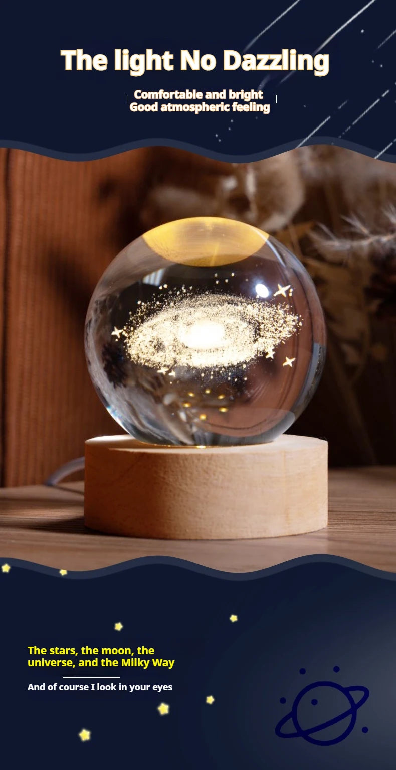 Boule en Cristal LED 6 cm - Décoration Lune, Galaxie et Planètes