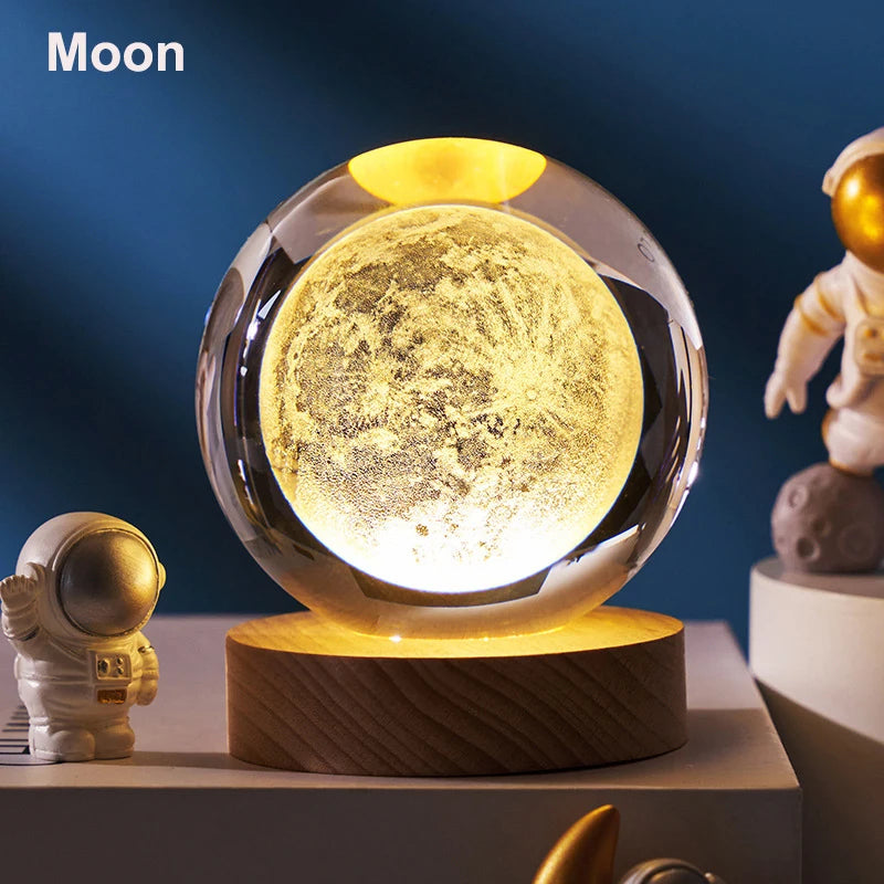 Boule en Cristal LED 6 cm - Décoration Lune, Galaxie et Planètes