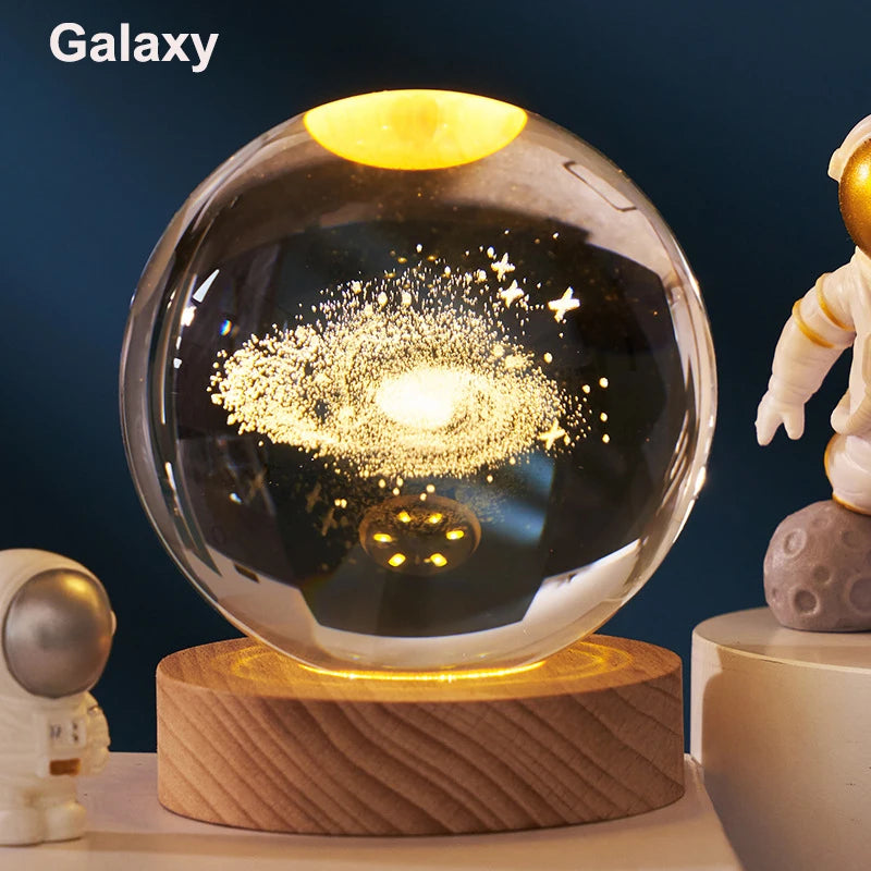 Boule en Cristal LED 6 cm - Décoration Lune, Galaxie et Planètes