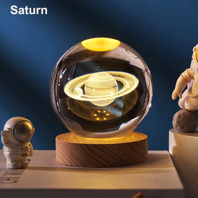 Boule en Cristal LED 6 cm - Décoration Lune, Galaxie et Planètes