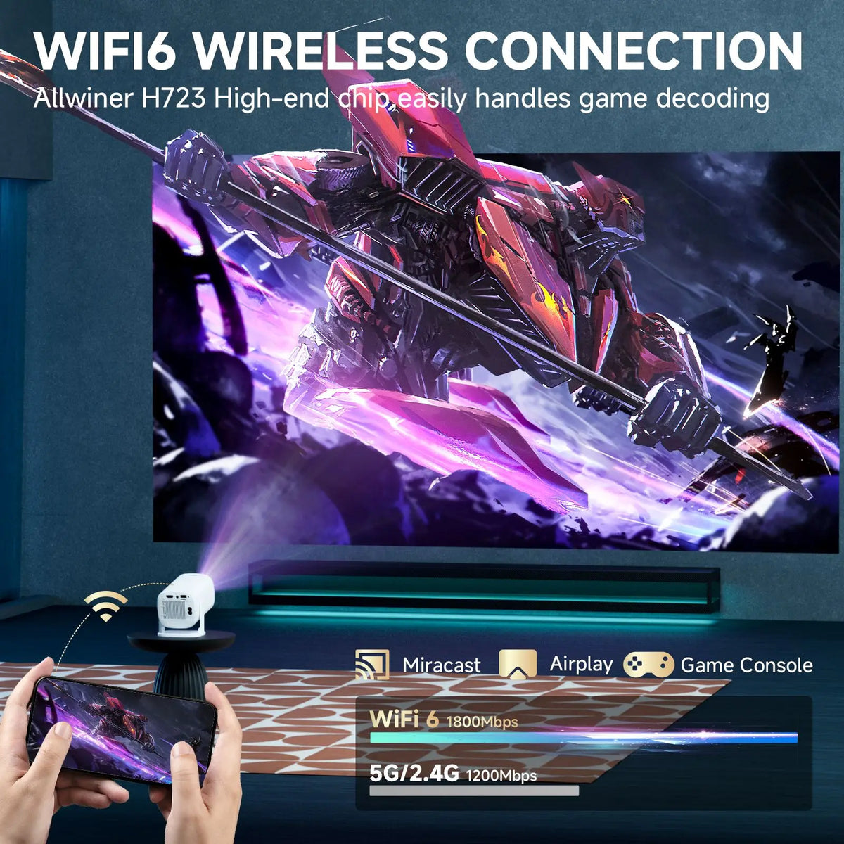 Mini Projecteur Connecté P30PRO - Android 14, Wi-Fi 6 et Bluetooth 5.0