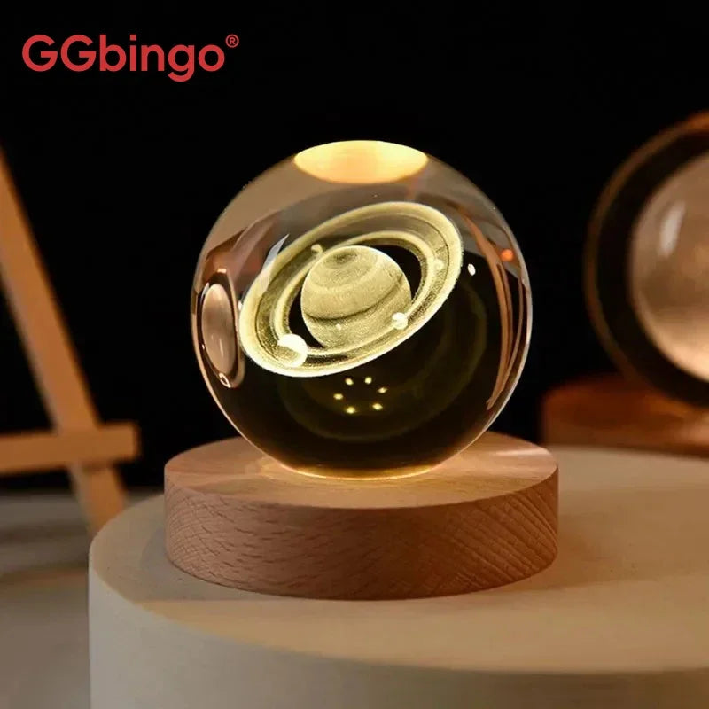 Boule en Cristal LED 6 cm - Décoration Lune, Galaxie et Planètes