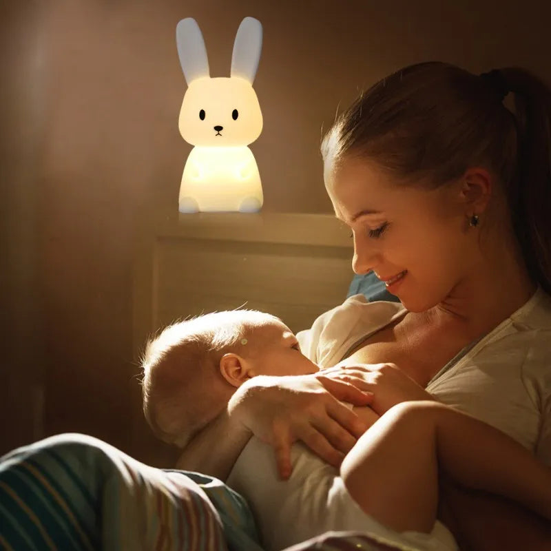 Veilleuse Lapin en Silicone - Lampe Tactile Rechargeable 7 Couleurs