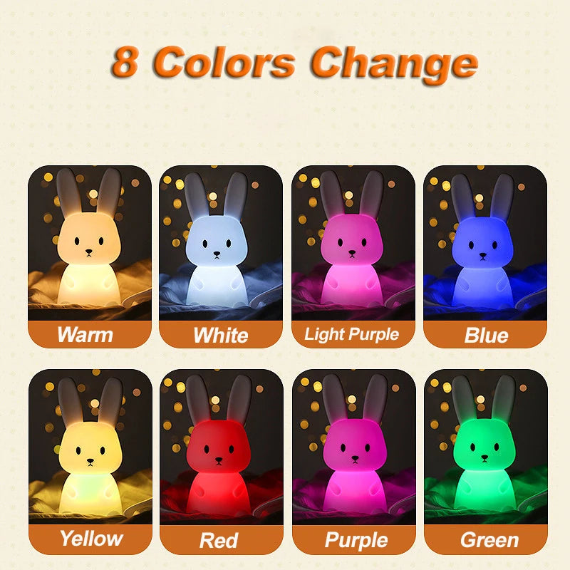 Veilleuse Lapin en Silicone - Lampe Tactile Rechargeable 7 Couleurs