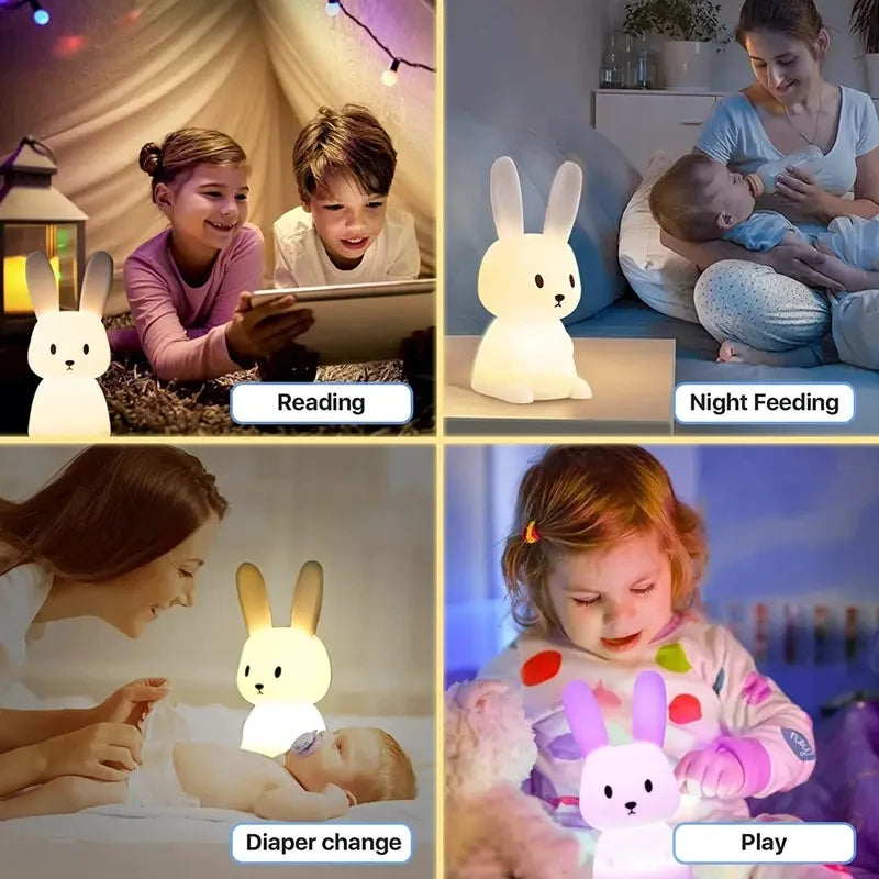 Veilleuse Lapin en Silicone - Lampe Tactile Rechargeable 7 Couleurs