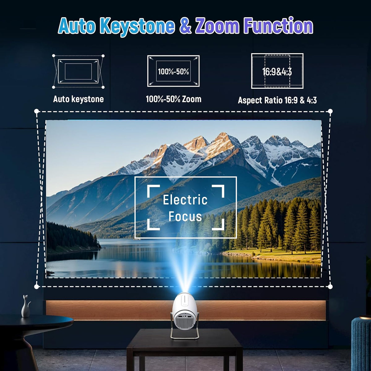 Vidéoprojecteur 4K Mini Projecteur Portable Wifi 6 BT 5.4, Projecteur Video Avec Auto Keystone, 130 Pouces, 180° Rotation Compatible Avec HDMI/TV Stick/Usb/Ps5 [App Intégrée]
