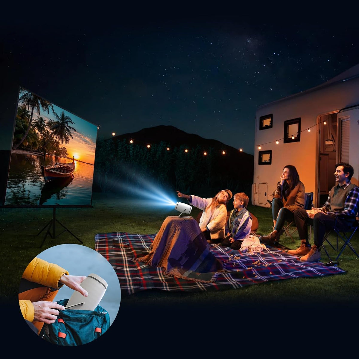 Vidéoprojecteur 4K Mini Projecteur Portable Wifi 6 BT 5.4, Projecteur Video Avec Auto Keystone, 130 Pouces, 180° Rotation Compatible Avec HDMI/TV Stick/Usb/Ps5 [App Intégrée]