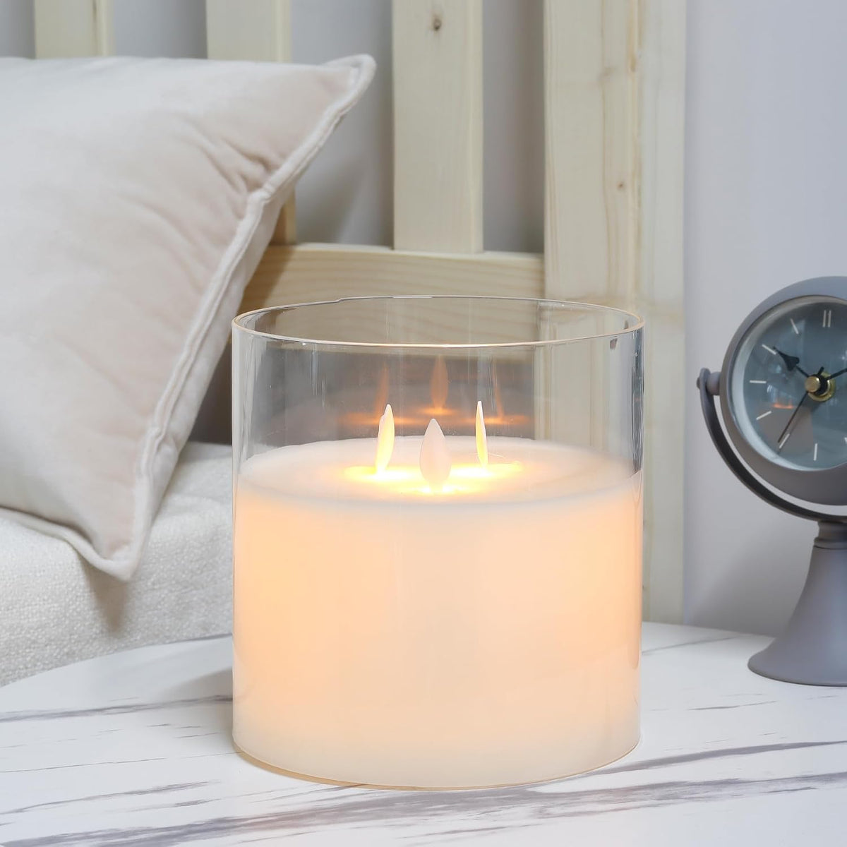 3 Mèches Par Bougie Vraie Cire Transparente Petite Simulation Swing Batterie Blanc Chaud Scintillement Lumière Pour Festival Fête Maison Décoration De Noël