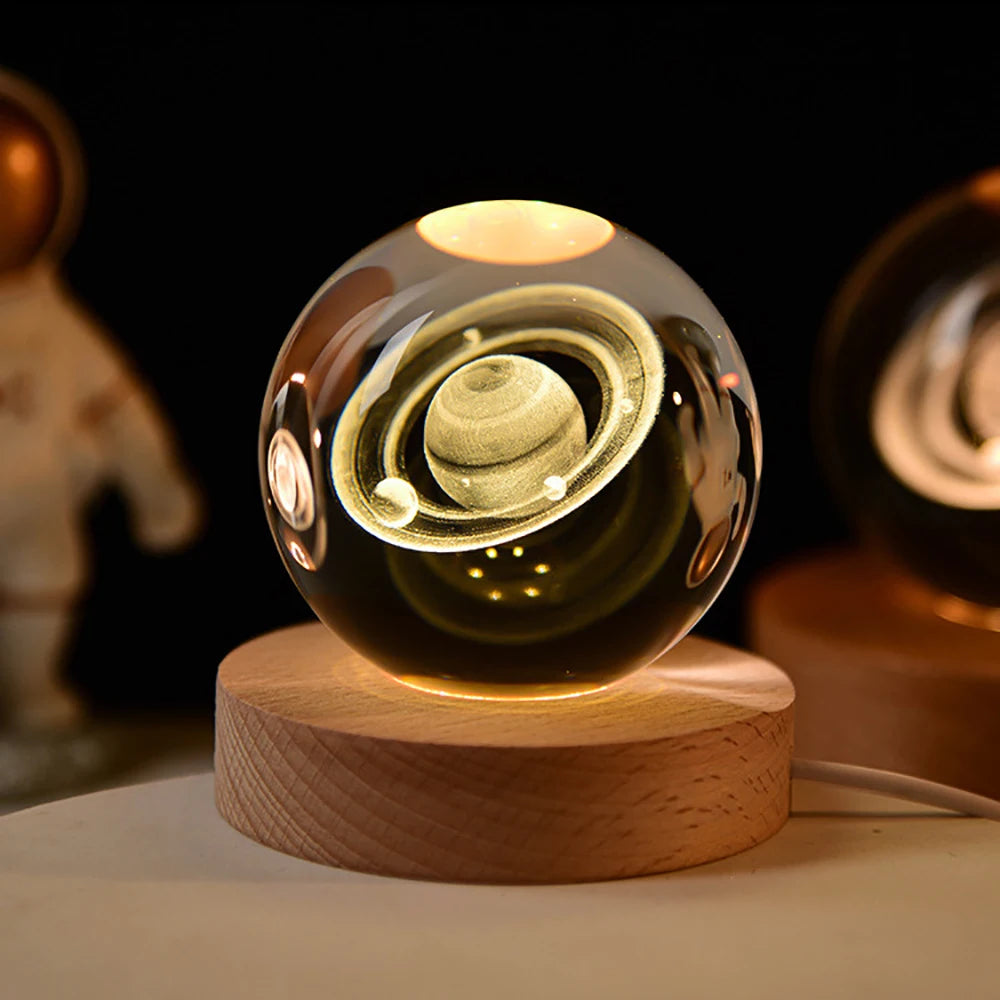 Boule en Cristal LED 6 cm - Décoration Lune, Galaxie et Planètes