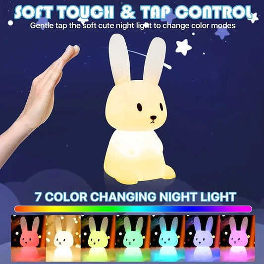 Veilleuse Lapin en Silicone - Lampe Tactile Rechargeable 7 Couleurs