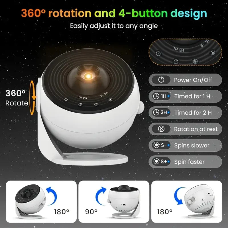 Projecteur Galaxie Ciel Étoilé Rotatif 360° - Veilleuse Planétarium