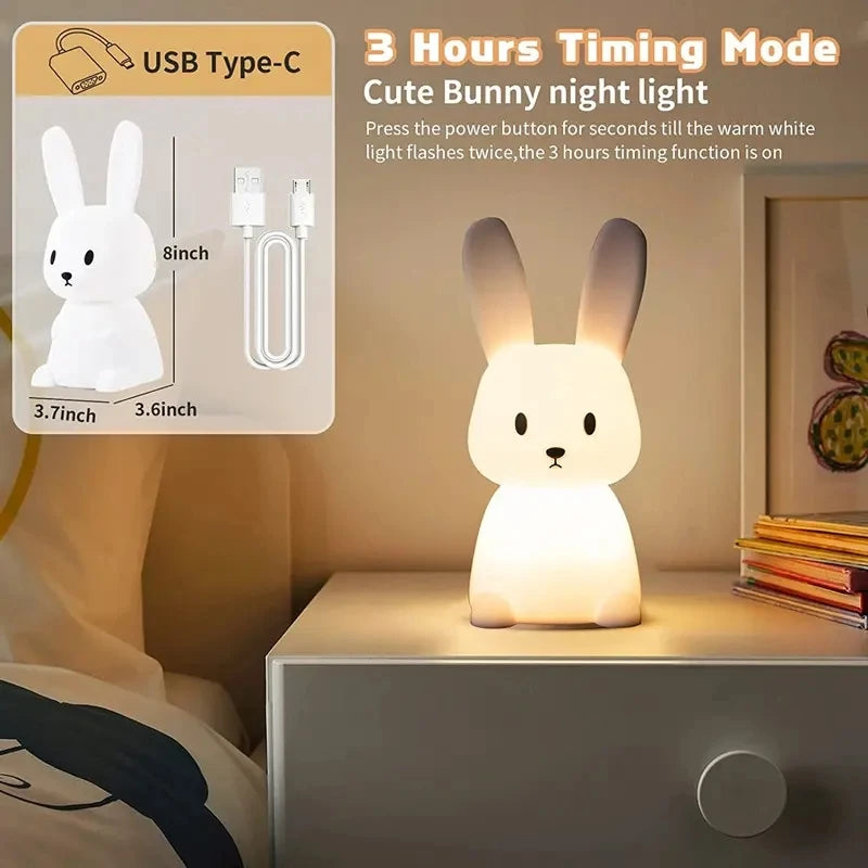 Veilleuse Lapin en Silicone - Lampe Tactile Rechargeable 7 Couleurs