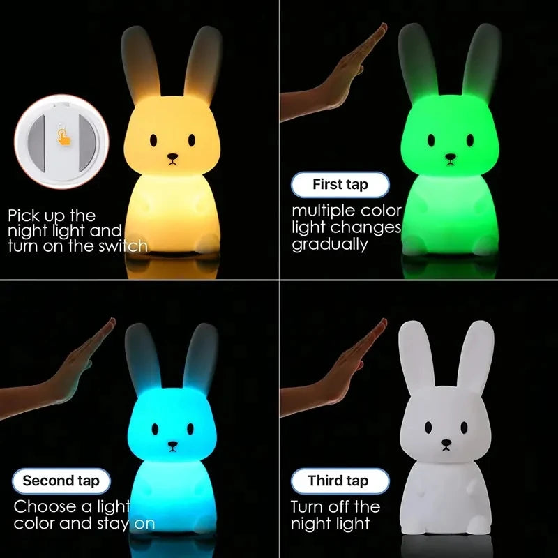 Veilleuse Lapin en Silicone - Lampe Tactile Rechargeable 7 Couleurs