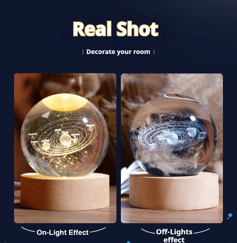 Boule en Cristal LED 6 cm - Décoration Lune, Galaxie et Planètes