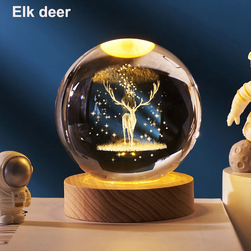 Boule en Cristal LED 6 cm - Décoration Lune, Galaxie et Planètes