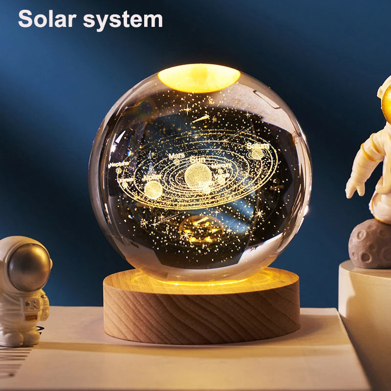 Boule en Cristal LED 6 cm - Décoration Lune, Galaxie et Planètes