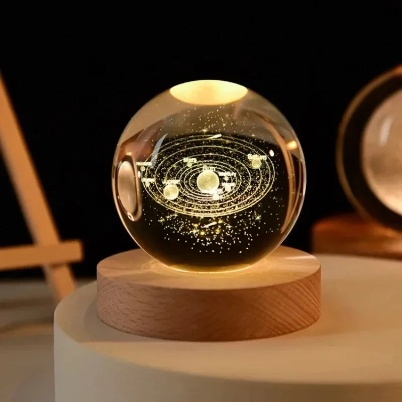 Boule en Cristal LED 6 cm - Décoration Lune, Galaxie et Planètes