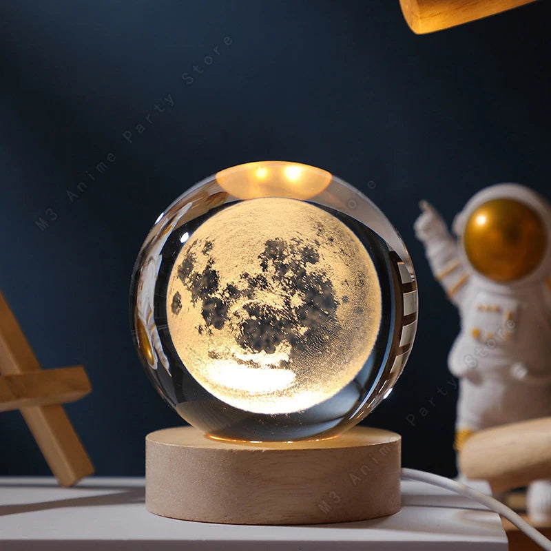 Veilleuse boule de cristal 3D gravée laser sur socle en bois – photo 9