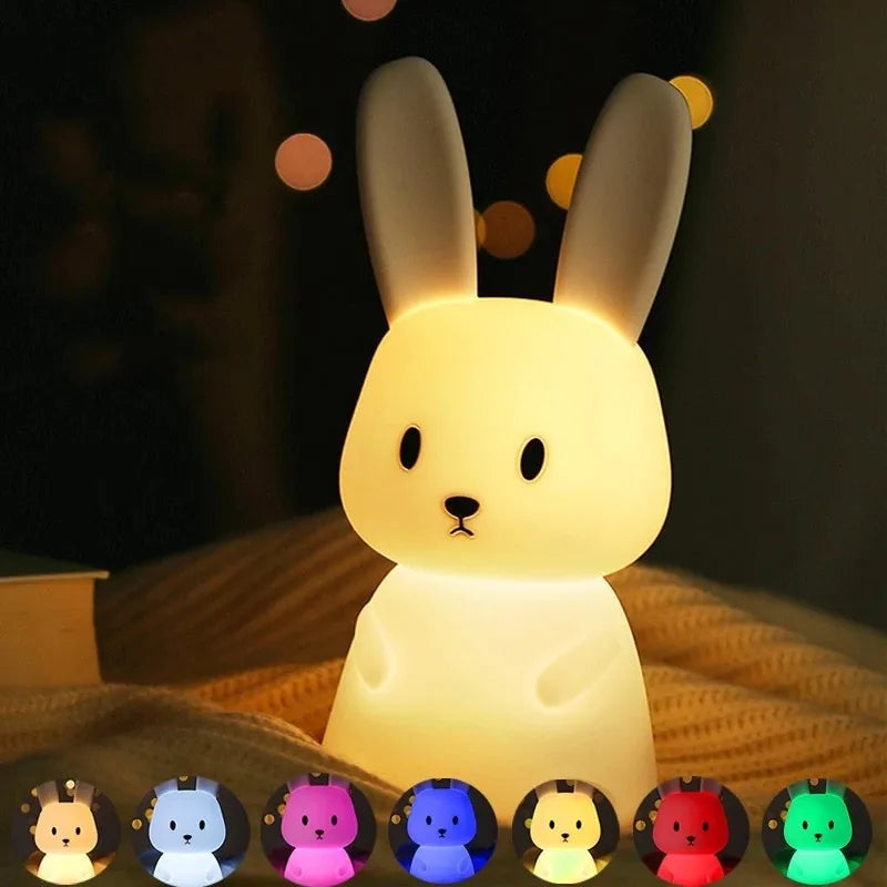 Veilleuse Lapin en Silicone - Lampe Tactile Rechargeable 7 Couleurs