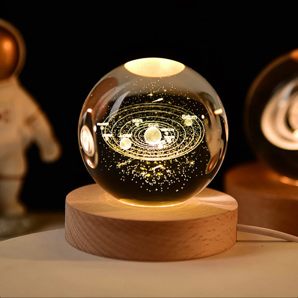Boule en Cristal LED 6 cm - Décoration Lune, Galaxie et Planètes