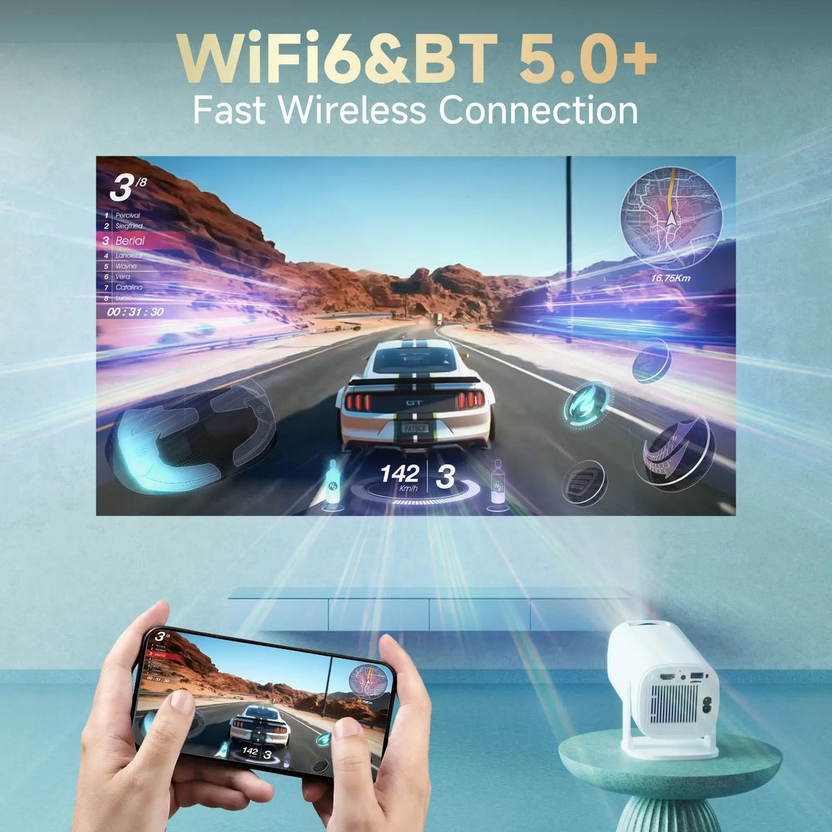 Mini Projecteur Connecté P30PRO - Android 14, Wi-Fi 6 et Bluetooth 5.0