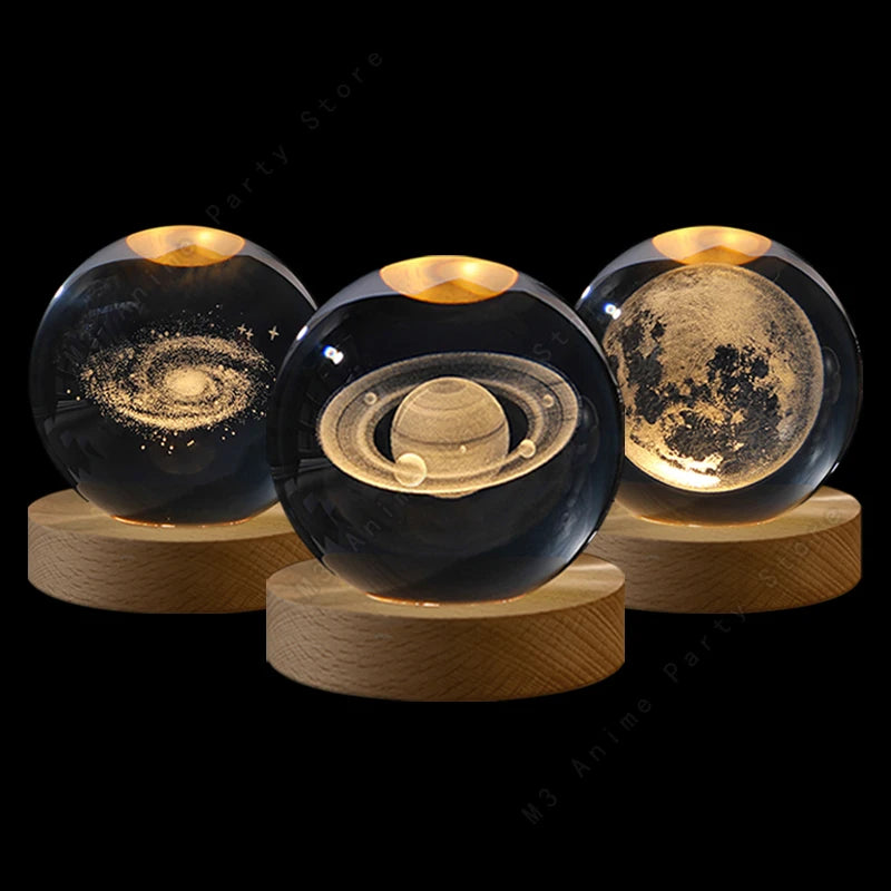 Veilleuse boule de cristal 3D gravée laser sur socle en bois – photo 2