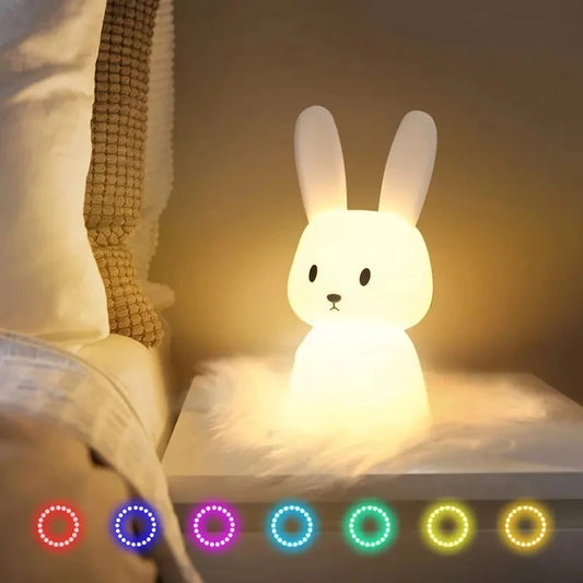 Veilleuse Lapin en Silicone - Lampe Tactile Rechargeable 7 Couleurs