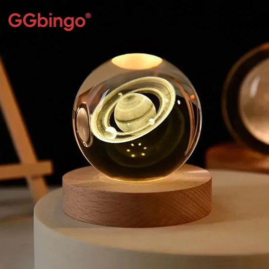 Boule en Cristal LED 6 cm - Décoration Lune, Galaxie et Planètes