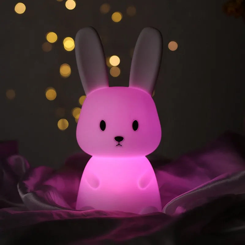 Veilleuse Lapin en Silicone - Lampe Tactile Rechargeable 7 Couleurs