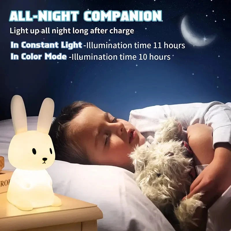 Veilleuse Lapin en Silicone - Lampe Tactile Rechargeable 7 Couleurs