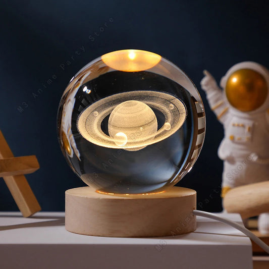 Veilleuse boule de cristal 3D gravée laser sur socle en bois – photo 1