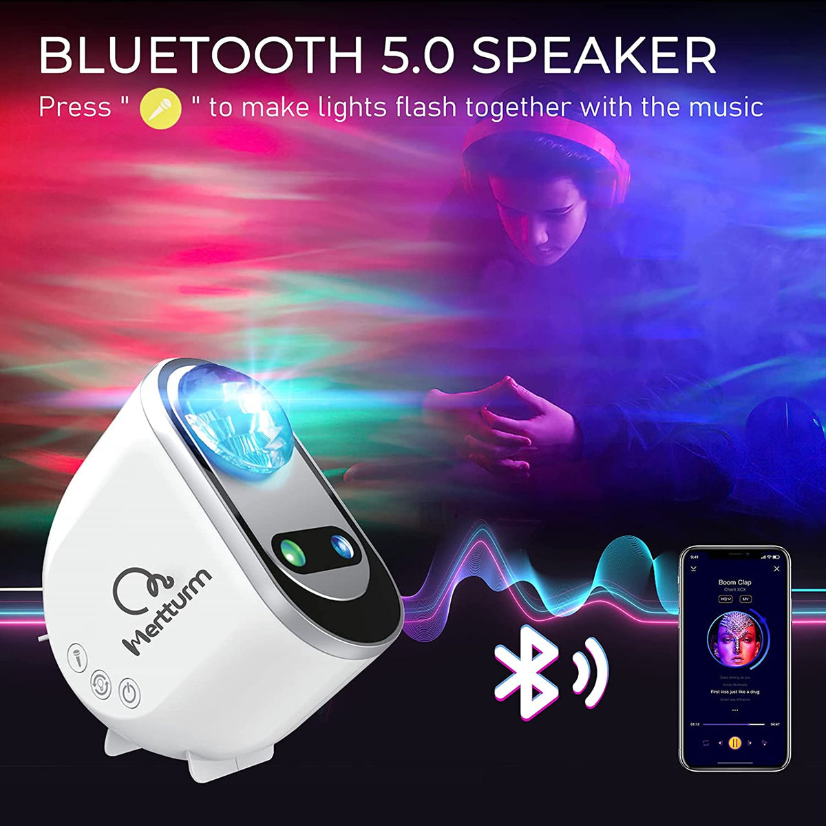 Projecteur Ciel Etoile, Projecteur Galaxie Veilleuse Pour Enfants Avec Haut-Parleur Bluetooth, Lampe Projecteur LED Etoile Pour Décoration Chambre, Cadeau, Vraie Lune